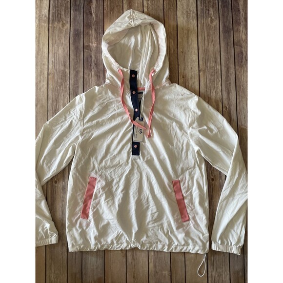 Southern Tide Womens Lightweight Rain Jacket White Pink Button NEW XS - Picture 1 of 9